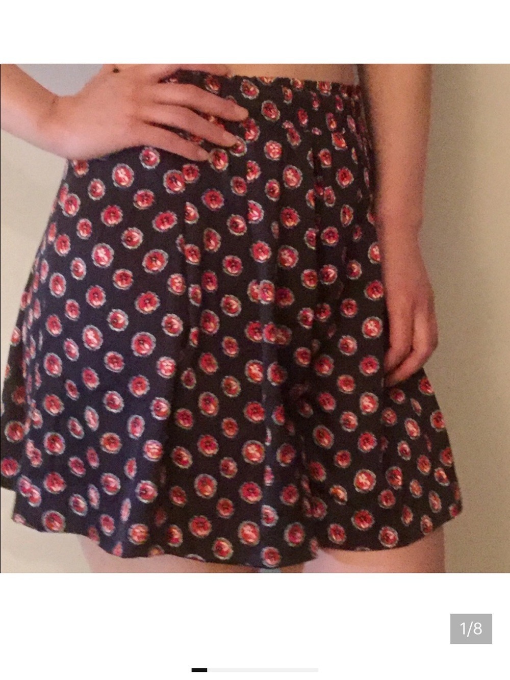 Uniqlo Celia Birtwell Silky Satin Shorts Skirt Navy Red Floral Summer Small